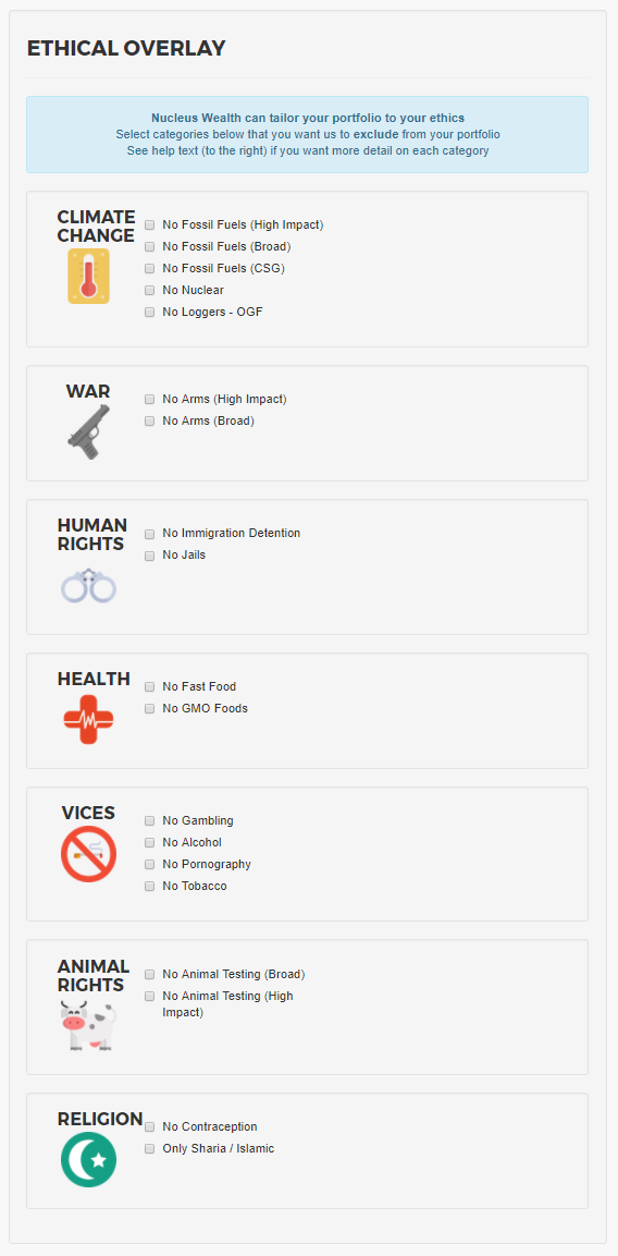 Nucleus Wealth Ethical Screens