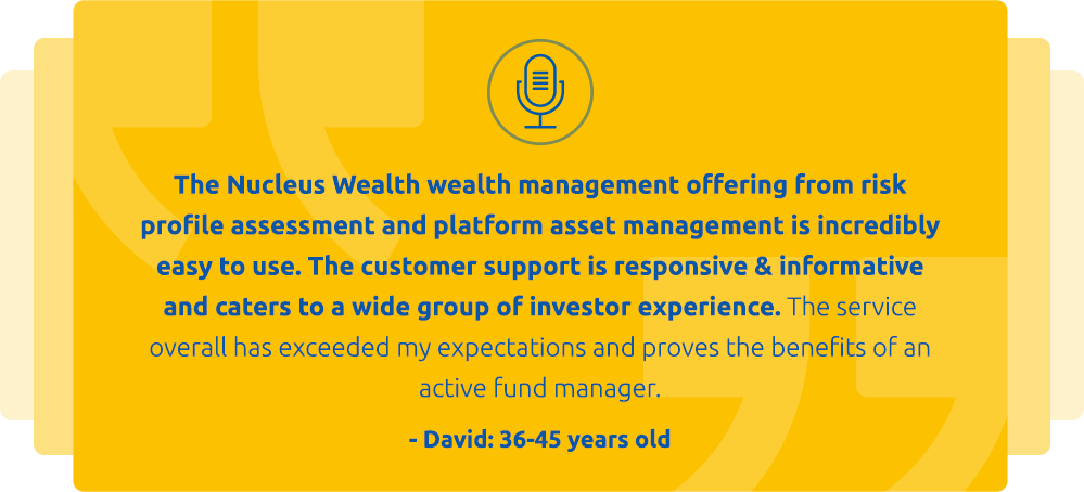 Testimonial card where David says Nucleus Wealth has exceeded his expectations