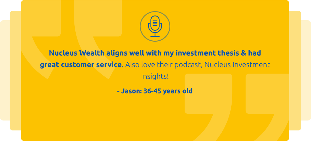 Testimonial card where Jason says Nucleus Wealth has great customer service and aligns with his investment thesis