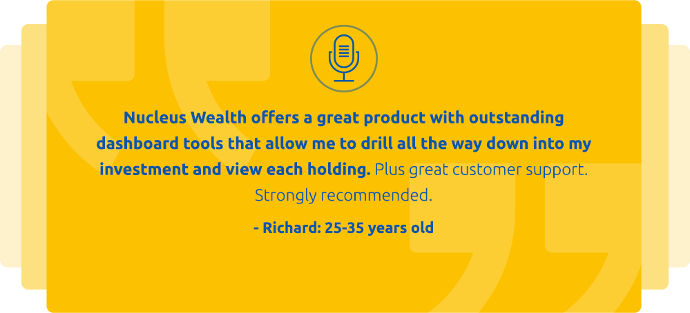 Testimonial card where Richard says Nucleus Wealth offers a great procut, great customer support, and he highly recommends the service