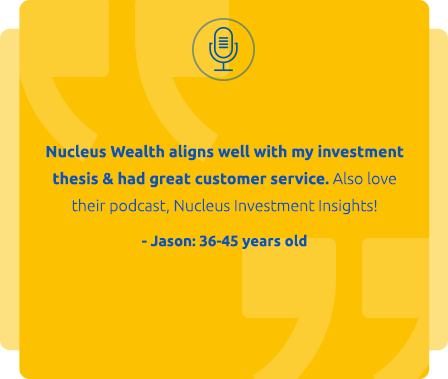 Testimonial card where Jason says Nucleus Wealth has great customer service and aligns with his investment thesis
