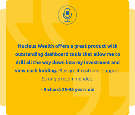 Testimonial card where Richard says Nucleus Wealth offers a great procut, great customer support, and he highly recommends the service